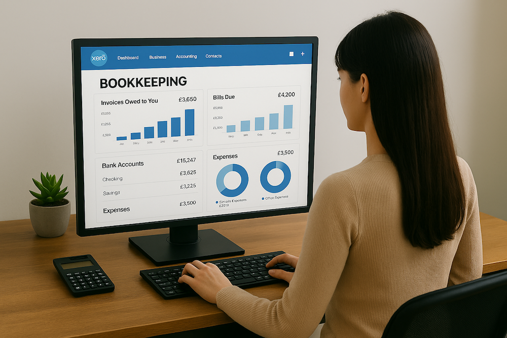 Lady doing bookkeeping using Xero on a PC